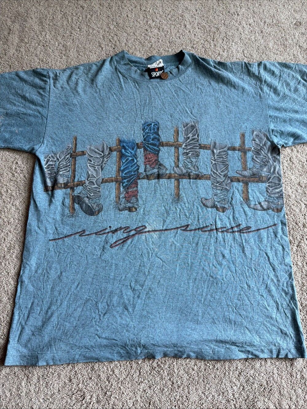 Vintage 90s Nashville Cowboy Boots Rodeo Ringside AOP Graphic Large Shirt